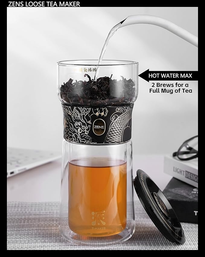 ZENS Glass Infuser Teapot, Cool One Touch Tea Maker For Loose Tea, Dragon