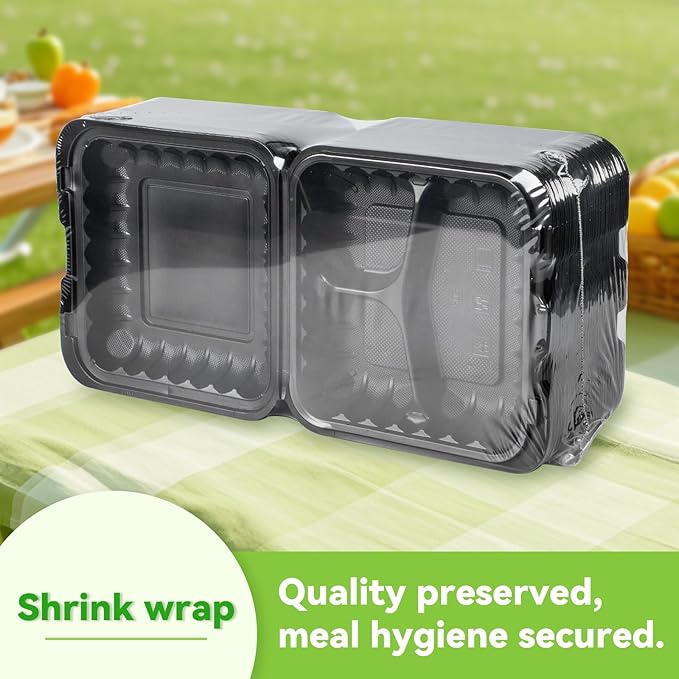 FRESHPAK 55-Pack 34oz 8x8 Black To Go Boxes - Shrink Wrapped Ready To Use