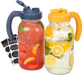 SOLIGT 2 Quart Glass Mason Jar Pitchers with Lids, Navy & Yellow, 2 Pack