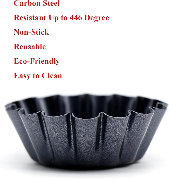 MGGi 12 Packs Egg Tart Mold, Bigger Size 3 x 0.9inch, Non-Stick Pan Carbon Steel Cake Molds, Mini Pie Mould, Muffin Cupcake Pudding Baking Cup Maker - for Pies, Chinese Egg Tart, Cakes