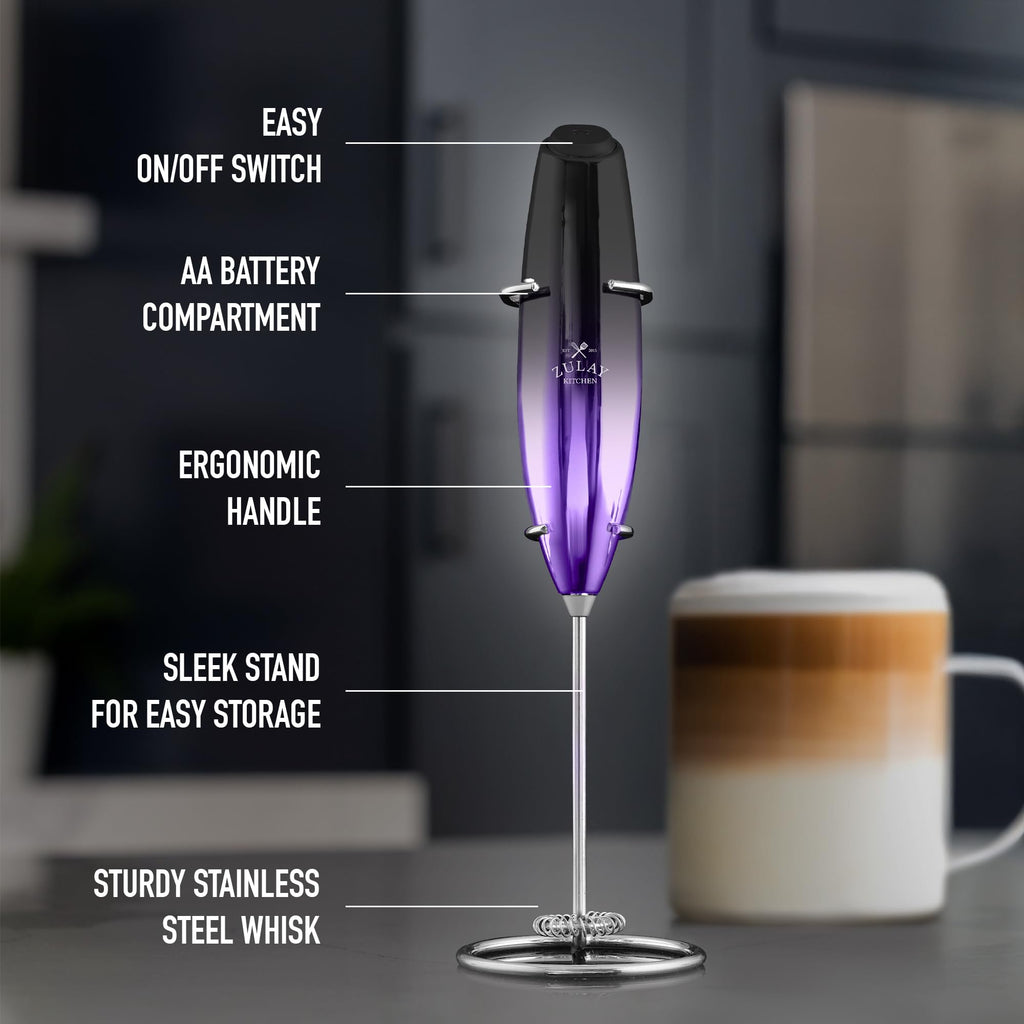 Zulay Kitchen Executive Series Luxury Gift Milk Frother – Handheld Electric Foam Maker for Coffee, Lattes & Hot Chocolate – Deluxe Finish, Great Gift for Coffee Lovers