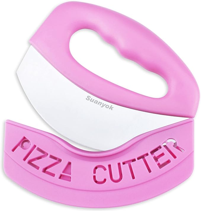 Suanyok Pizza Cutter Stainless Steel Rocker Blade with Cover(Pink)