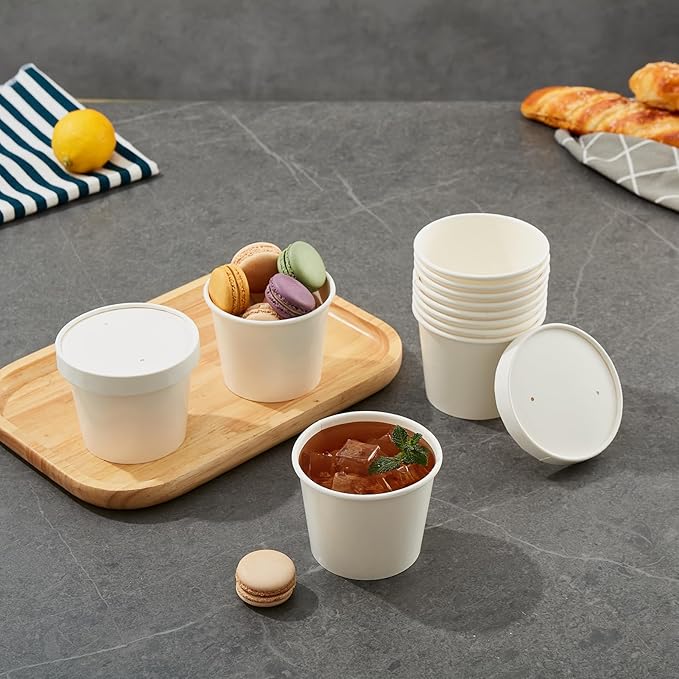 JOLLY PARTY 50pack 12oz Paper Soup Containers with Lids Disposable Food Cup