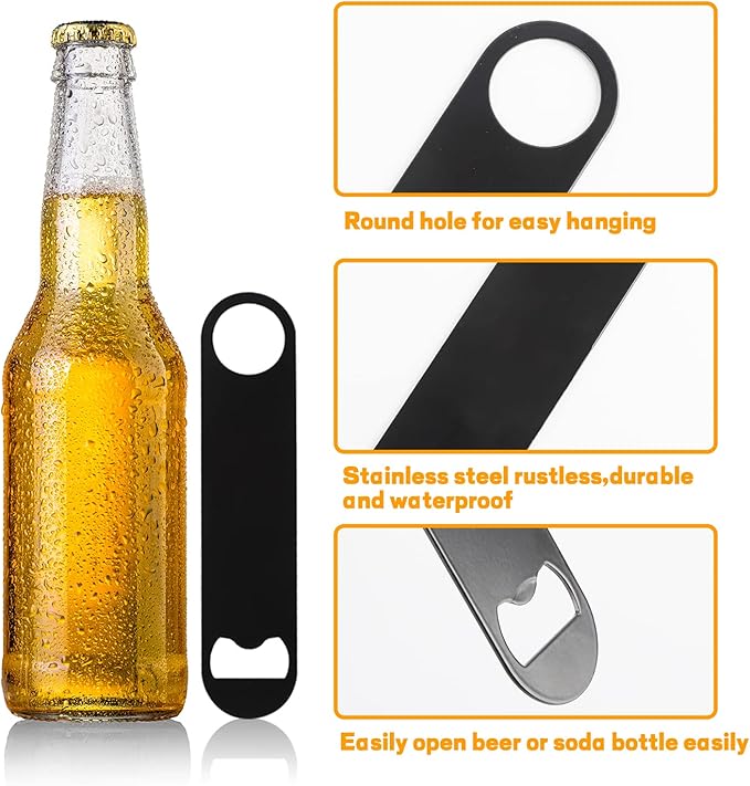 ZCYSRLQIN 30 Pcs Flat Bottle Opener 7 Inch Black Stainless Steel Beer bottle Openers Heavy Duty Bar Blade Solid Bottle Cap Opener Funny Bartender Bottle Opener for Kitchen Restaurant Party Supplies