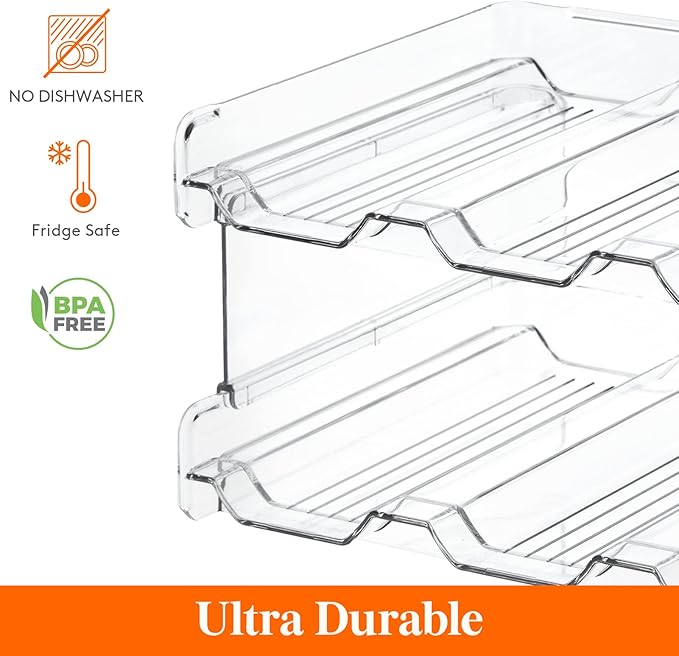 Lifewit Stackable Bottle Storage Organizer, Clear Freestanding Wine Holder for Cabinet, Large Slot Water Bottle Tumbler Organizer for Pantry, Plastic Wine Rack for Fridge Cellar, 3Tier Hold 12, 2Pack