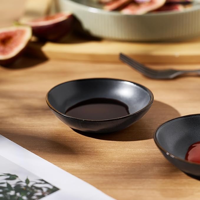 famiware Ceramic Soy Sauce Dish, 2.1oz Dipping Bowl Set of 6, Matte Black
