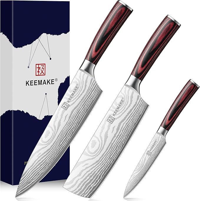 KEEMAKE 3 Pieces Kitchen Knife Set, Professional Ultra Sharp Chef Knife Set