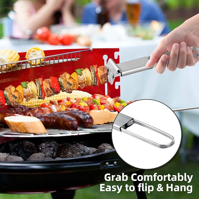 Stainless Steel Skewers for Grilling, 13"（6PCS）Dual-Prong Flat with Slider
