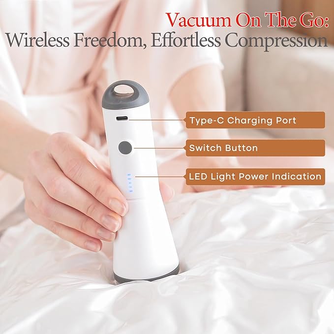 Vacbird Vacuum Seal Bags for Clothing, 20 Pack Vacuum Storage Bags with Rechargeable Cordless Air Pump(5J+5L+5M+5S), Space Saver Bags for Clothes Blanket Duvets Pillows Comforters Travel