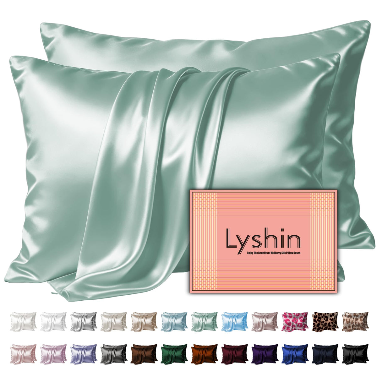 LYSHIN Black Silk Pillowcase Queen Size with Hidden Zipper