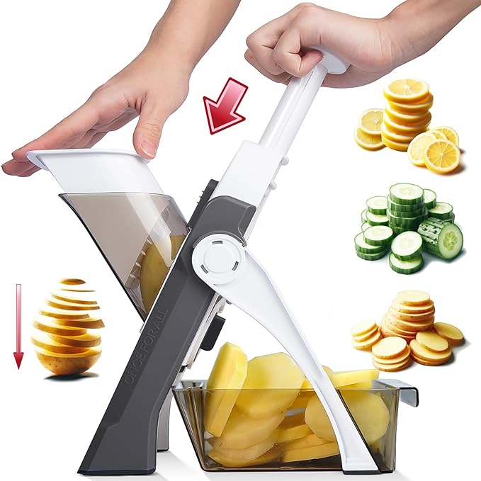 ONCE FOR ALL Safe Mandoline Slicer, Vegetable Slicer Potato Slicer, Gray