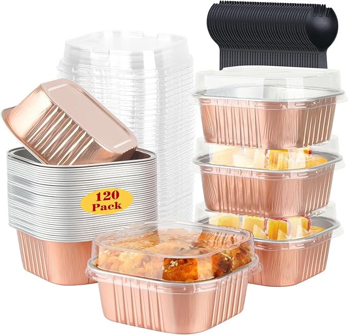 LNYZQUS 5oz Mini Cake Pans with Lids, Small Brownie Baking Tins 120 Pack