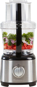 Kenmore Food Processor and Vegetable Chopper with Reversible Slicing/Shredding Disc, Chop, Slice, Shred, Mince, Grate, Puree, Stainless Steel, 11-Cup, 500W, Black and Silver