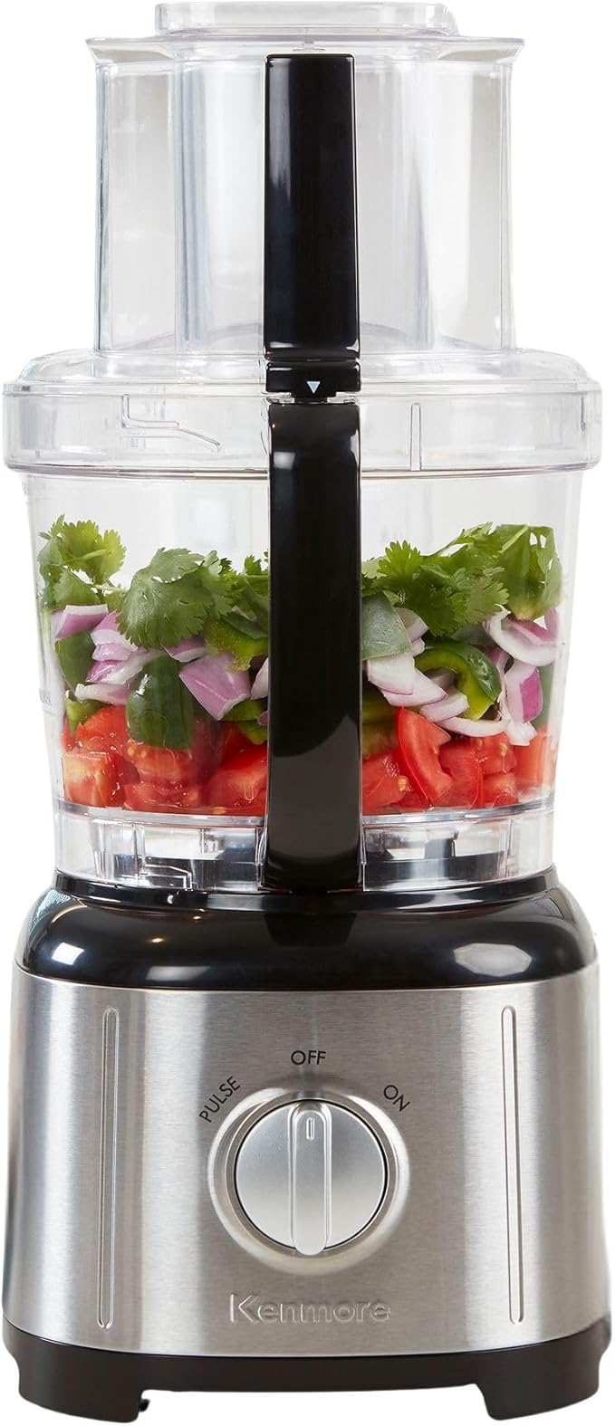 Kenmore Food Processor and Vegetable Chopper with Reversible Slicing/Shredding Disc, Chop, Slice, Shred, Mince, Grate, Puree, Stainless Steel, 11-Cup, 500W, Black and Silver