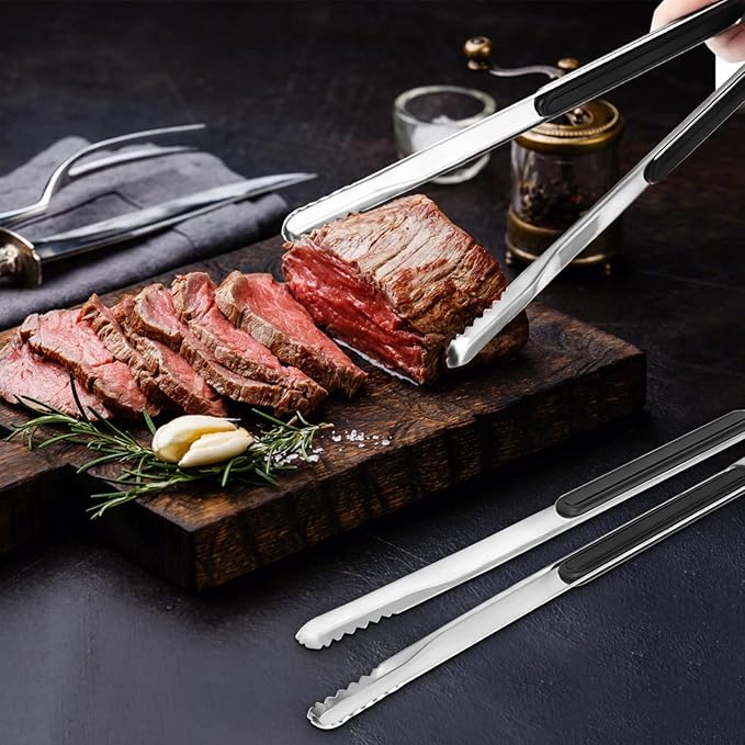 4 Pack Premium Stainless Steel Kitchen Tongs, Serving Tongs for Cooking