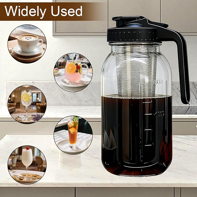 Cold Brew Coffee Maker, 64oz Glass Mason Jar Pitcher with Lid, Filter & Mat