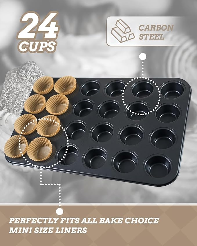 Bake Choice Mini Muffin Pan with 200 Cupcake Liners, Mini Cupcake Pans