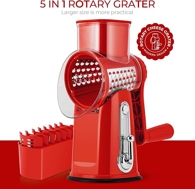 SUSTEAS Rotary Cheese Grater 5 Blades,Kitchen Mandoline Vegetable Slicer