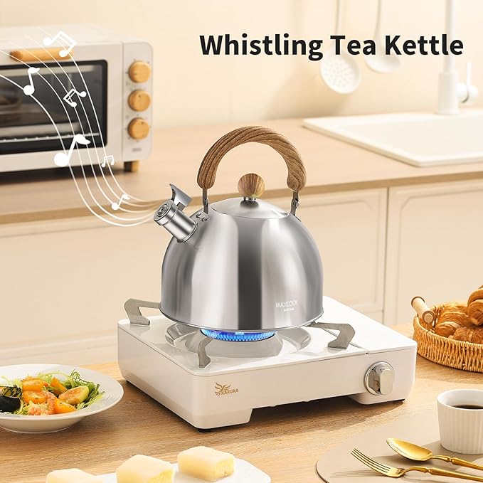 MAXCOOK 18/8 Stainless Steel Tea 2.1 Quart Kettle for Stovetop，Silver