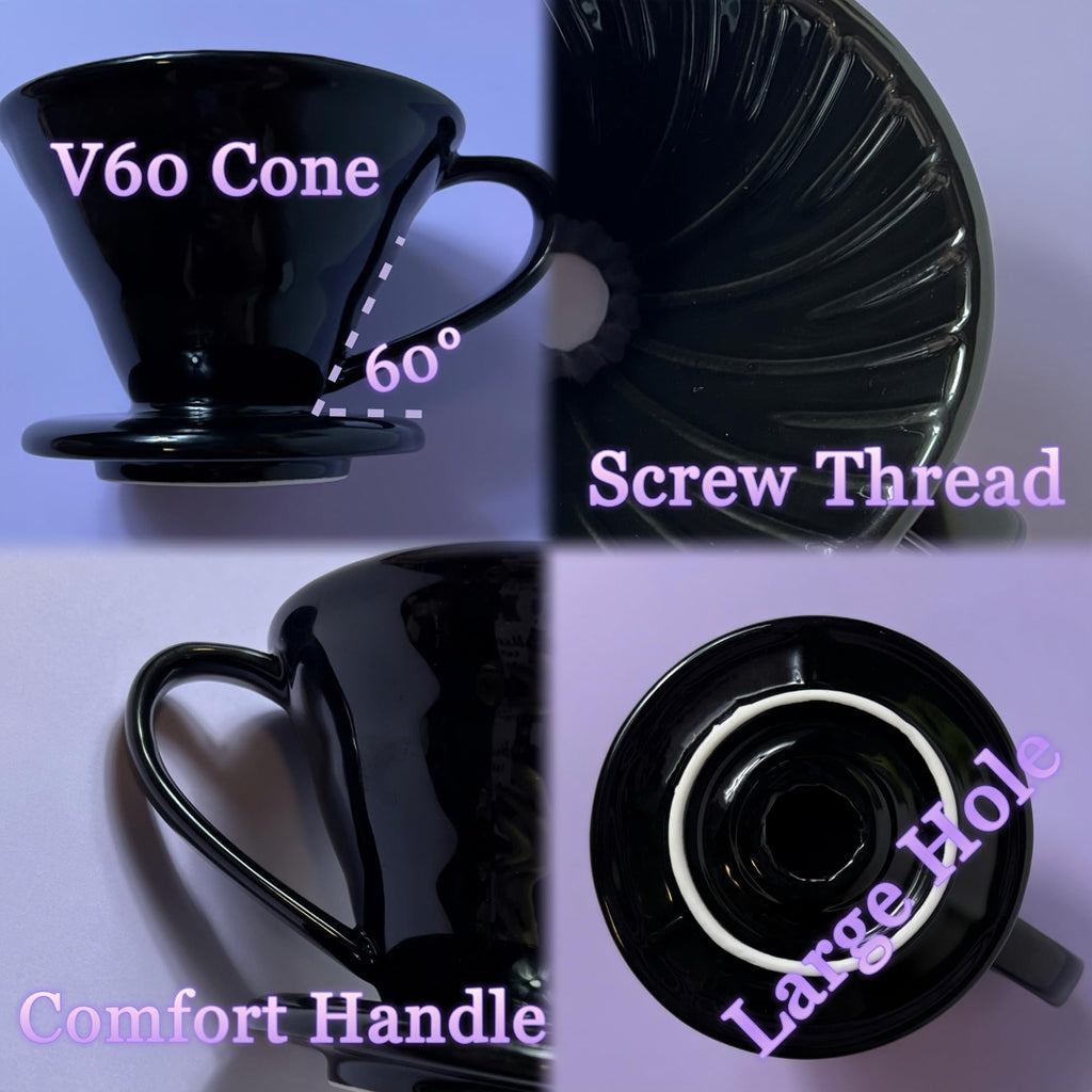 Wmazio Pour Over Coffee Dripper - Ceramic Pour Over Coffee Maker Cone, Porcelain Coffee Drip, Pour Over Single Cup, Manual Brew Maker for Home, Cafe, Office - 1-4Cup, V60 Size 02 (Black)