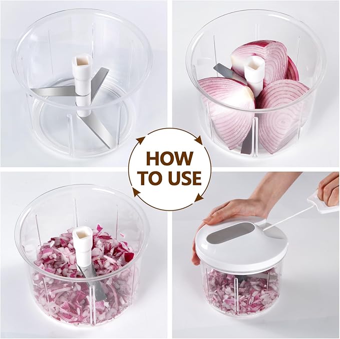 1000ML Onion Chopper, Large Hand Pull String Vegetable Food Chopper, White