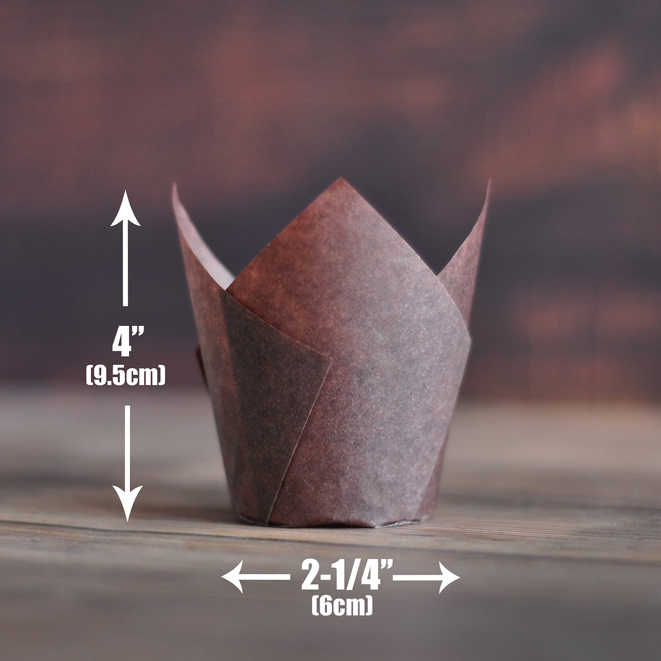 MyBakning Large size White+Brown Tulip Baking Cups 2-1/4"(Base diameter) x 4"(Wall height) Greaseproof paper baking cupcake Muffin liners, Case of 130 pcs