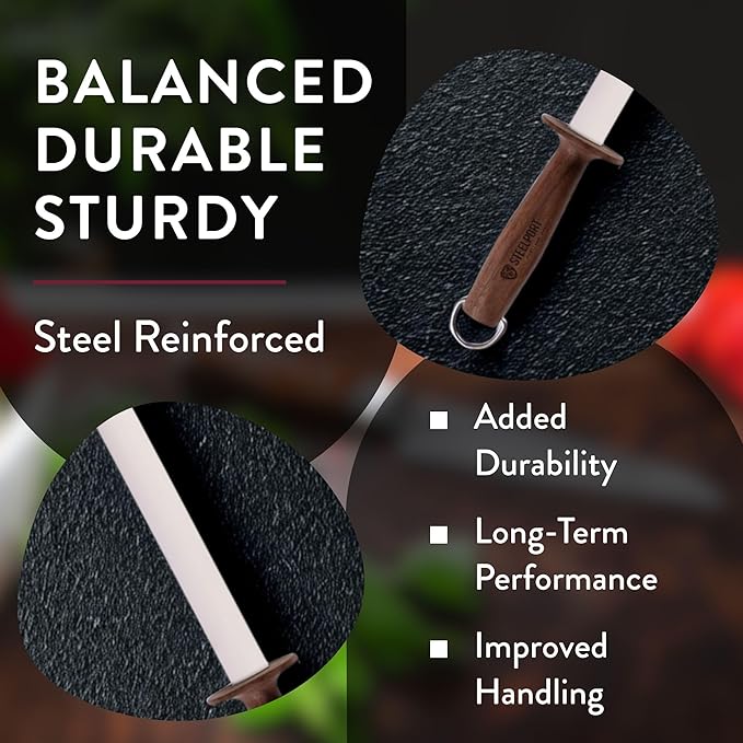 STEELPORT 12" Oval Ceramic Honing Rod for Carbon & Stainless Steel Knives
