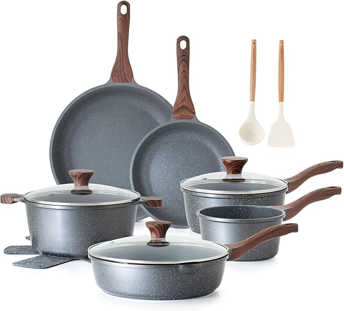 SENSARTE 16Pcs Pots and Pans Set Non Stick, Granite Cookware Set PFOA Free