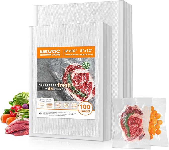 Vacuum Sealer Bags for Food, Quart 8″x 12″,Pint 6″×10″100 Pcs,BPA Free