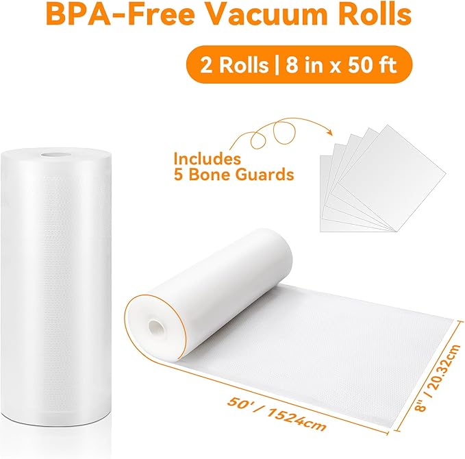 Wevac Vacuum Sealer Bags for Food 8x50 2 Rolls, Fit Food Saver Machines