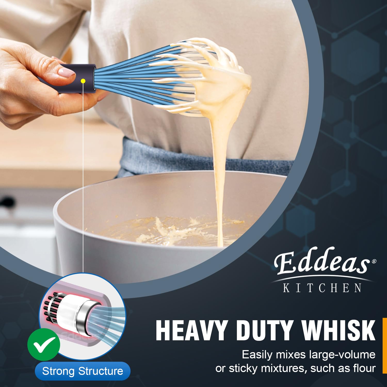 Eddeas Silicone Whisk, 500°F Heat Resistant Non Scratch Coated Whisks for Cooking Baking Balloon wisk, Kitchen Whisk Tool Set, for Stirring, Beating & Blending of 3 Size 7.5"+ 9" +11 inch