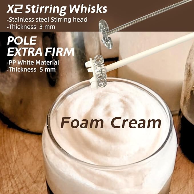 HKODP Powerful Milk Frother Wand - Battery Operated Handheld Drink Mixer - Electric Whisk Foam Maker for Coffee, Lattes, Cappuccino, Matcha, Hot Chocolate & Creamer
