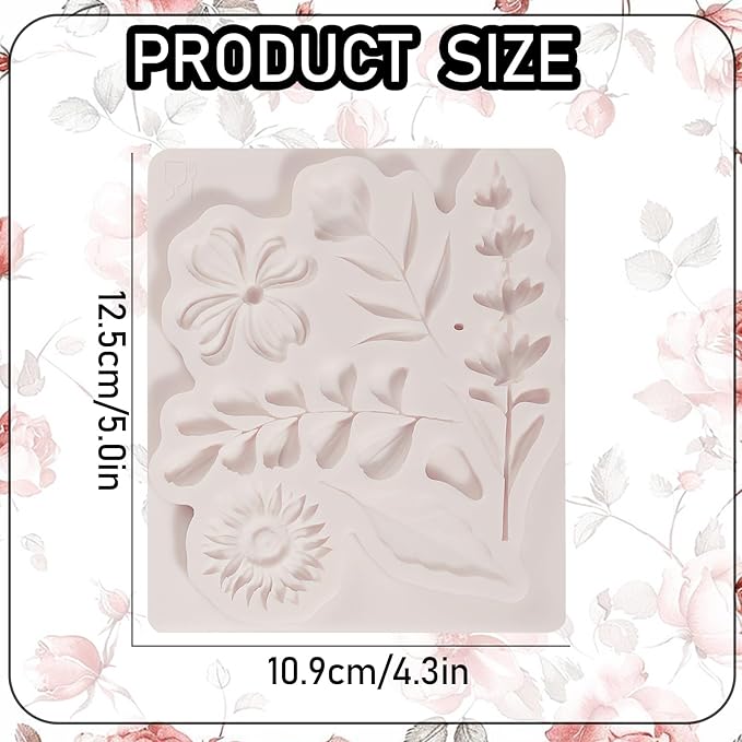 IKOJING 1 Pcs Flower Fondant Mold for Cake Decoration, Leaf Chocolate Silicone Mold, Exquisite Flower and Leaf Shape is Perfect for Wedding Desserts, Candy, Sugar Craft, Gum, Resin, Clay