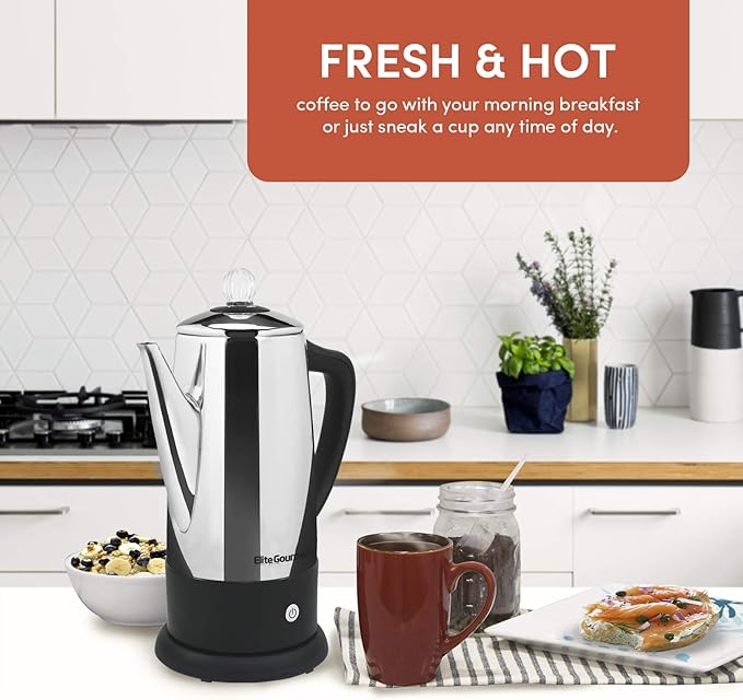 Elite Gourmet EC812 Electric 12-Cup Coffee Percolator, Stainless Steel