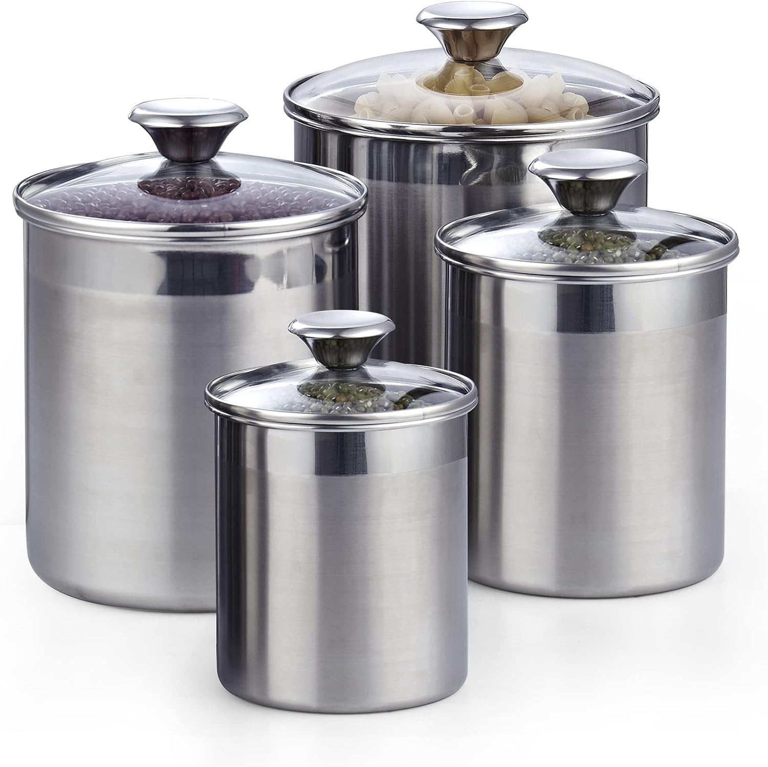 Cooks Standard Airtight Kitchen Canister Set for Coffee, Flour & Sugar Storage – Stainless Steel Food Storage Containers with Glass Lid – Pantry Organization Jars, 4 Pack