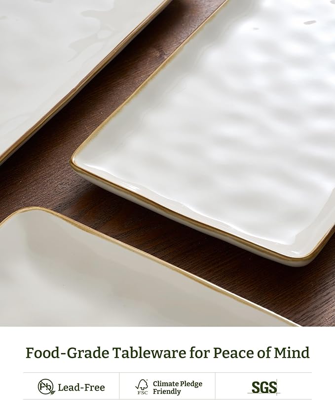 Famiware Serving Platters Set of 3 Sizes - Rectangular, Vanilla White