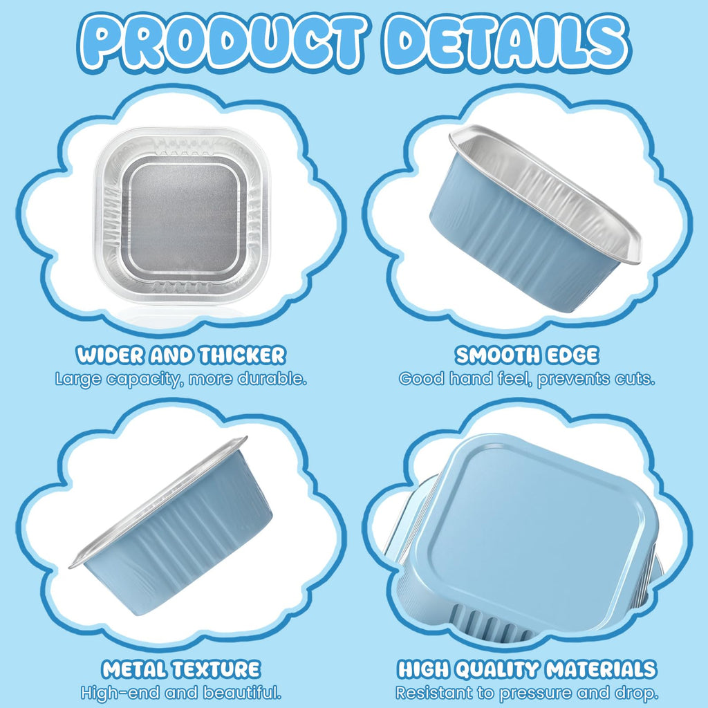 Aoriher 150 Pcs 10 oz Mini Cake Pans with Lids Sky Blue