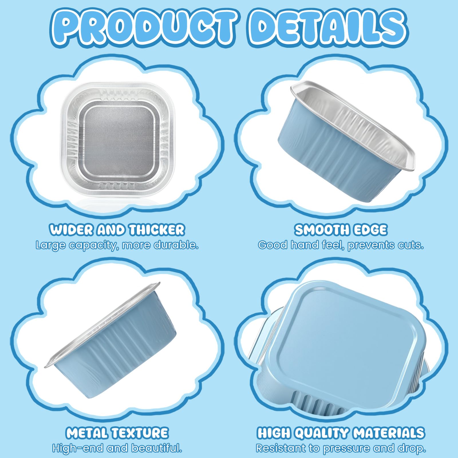 Aoriher 150 Pcs 10 oz Mini Cake Pans with Lids Sky Blue