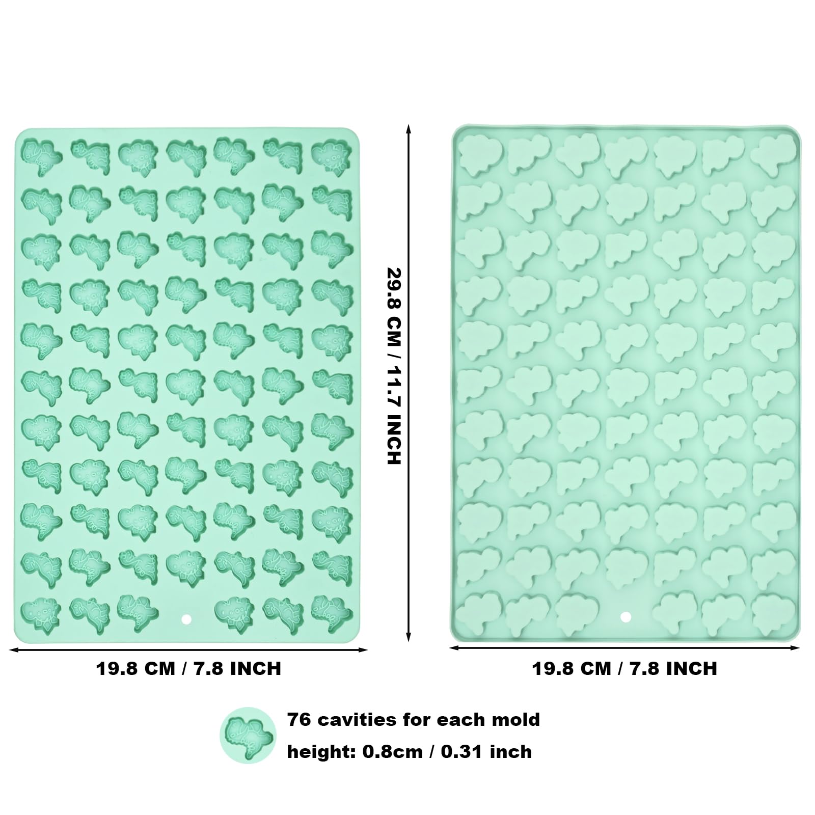 2 PCS Mini Dinosaurs Candy Molds, Silicone Material, Easy to Pop Out