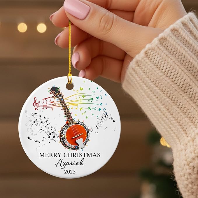 Personalized Banjo Musical Ceramic Ornament Gift for Banjo Player Daughter Son Dad Mom Friends, Customized Text Year Name Banjoist Christmas Ornament 2026, Unique Banjos Instrument Ceramic Ornaments