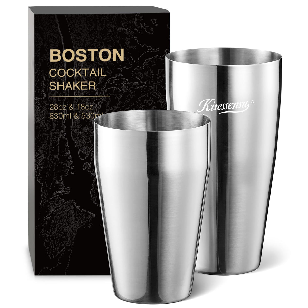 KITESSENSU Cocktail Shaker Set, 2-Piece Boston Shaker Set for Drink Mixing