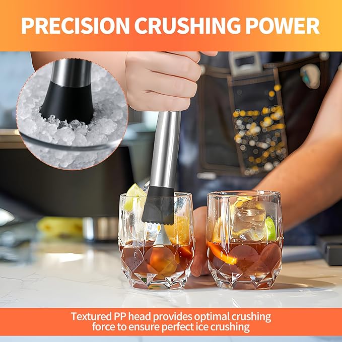 2 PCS Muddler for Cocktails,8" Stainless Steel Cocktail Muddler for Lemonade, Lemon Smasher Bartender Accessories, Crushes Ice,Fruits & Herbs, Bartender Tool for Home,Bar Use,Lemonade stand supplies