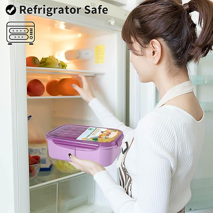 MISS BIG® Large Bento Lunch Box for Adults, 1900ml, 3 Compartments, Purple