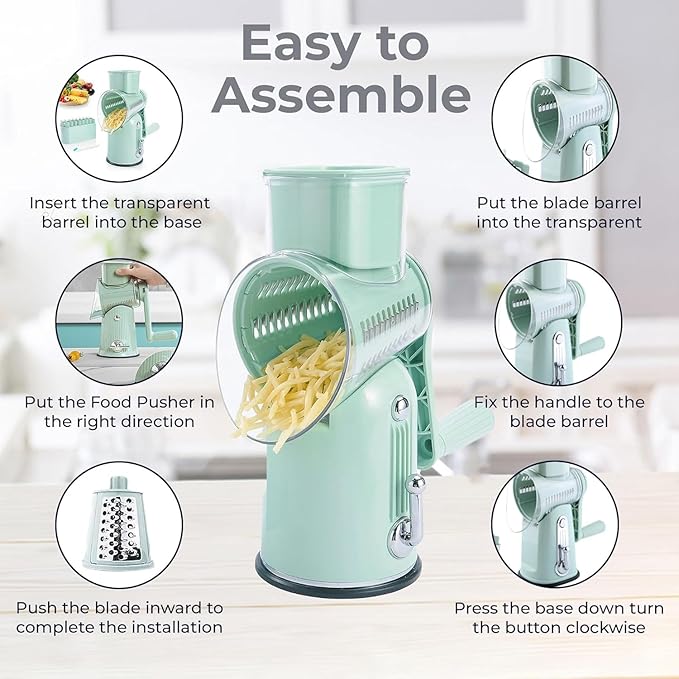 Chef Power's 5 in 1 Rotatory Cheese Grater - Premium Quality Hand Cheese Grater With Handle - Food Chopper for Kitchen