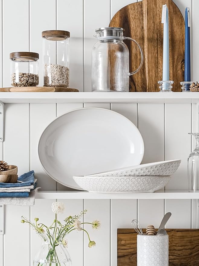 LE TAUCI Ceramic Serving Bowls Set of 2, Large Serving Dishes for Entertaining, 11.8 & 13.7 Inch Oval Serving platter, Salad Fruit Bowl, Pasta Bowls, Microwave & Dishwasher Safe - Arctic White