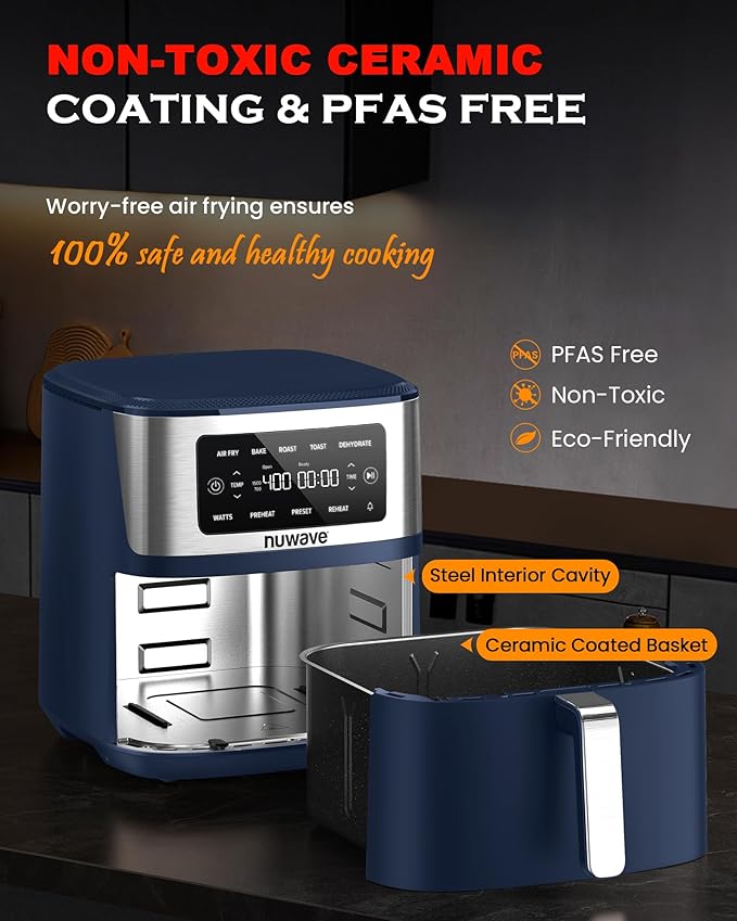 Nuwave Brio Plus 7QT Air Fryer, Extra Crispy Results w/Less Oil, PFAS-Free