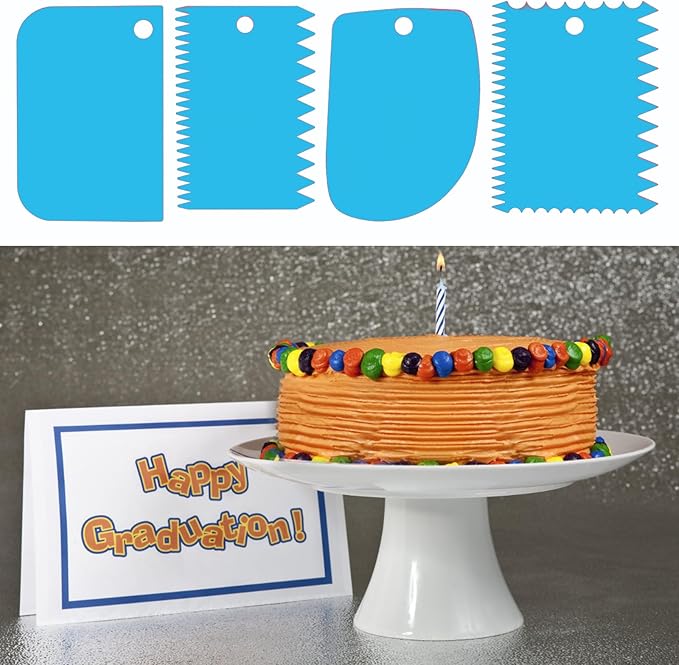 CEWIFO Cake Scraper, 6 Pcs Cake Smoother Scraper, Dough Scraper Blue