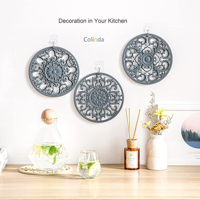 Extra Thick Silicone Trivet Mat for Hot Dishes, Hot Pots and Pans, Pot Holder, Hot Pad to Protect Your Table and Countertop, Kitchen Decor and Accessories,White, Set of 3