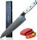 Damascus Chef Knife 8 Inch, Japanese Chef Knife with 67-Layer VG-10 Steel Core, Ultra Sharp Professional Kitchen Knife, White Turquoise Resin Handle, Premium Gift Box