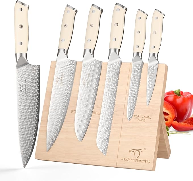 NANFANG BROTHERS 6-Piece Damascus VG10 Knife Set w/Magnetic Block